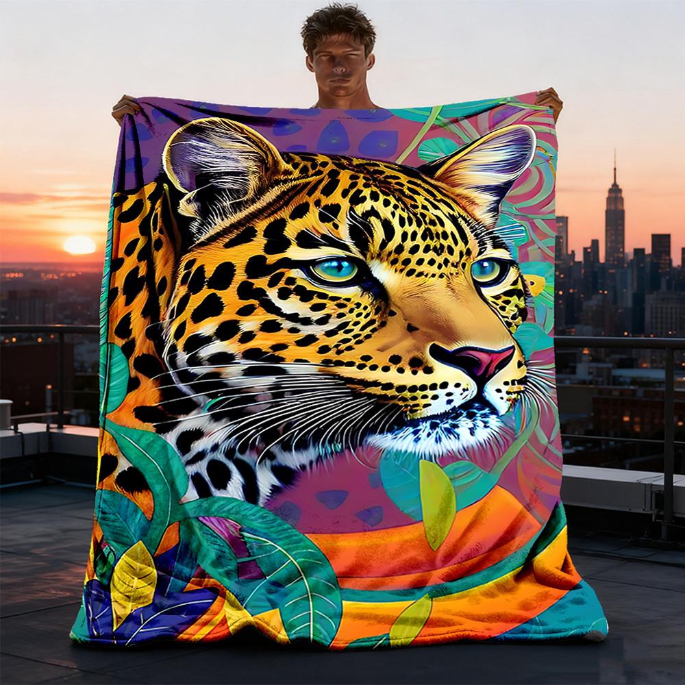 1pc Leopard Print Print Outdoor Blanket, Lightweight Polyester,