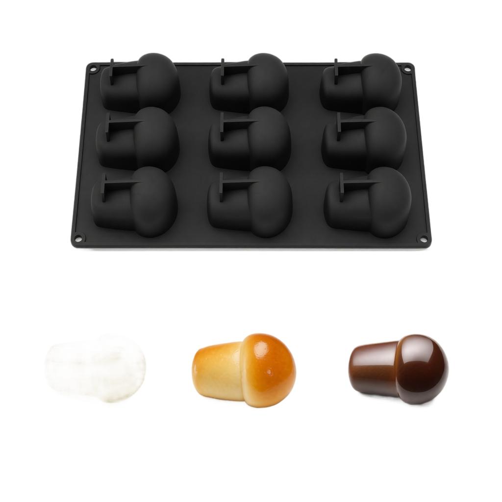 Silicone Baking Mold 9 Cavities Mushroom Shape Pudding Mold Flexible Non-Stick DIY Dessert Mold for Oven Microwave and Freezer Use
