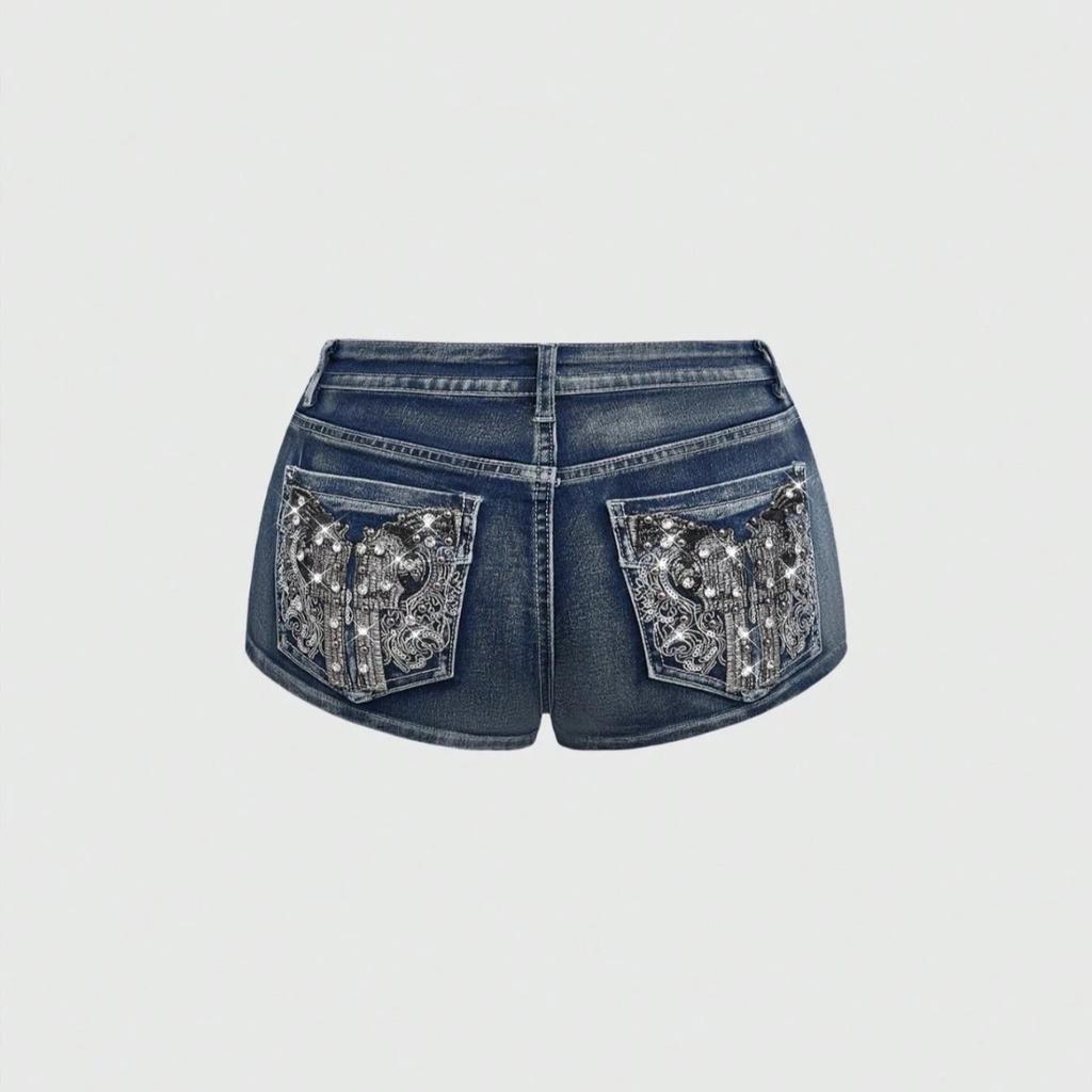 Low Rise Distressed Denim Shorts Female Jeans Womens Jeans Shorts Vintage Y2K Punk Style Embroidered Hot Pants