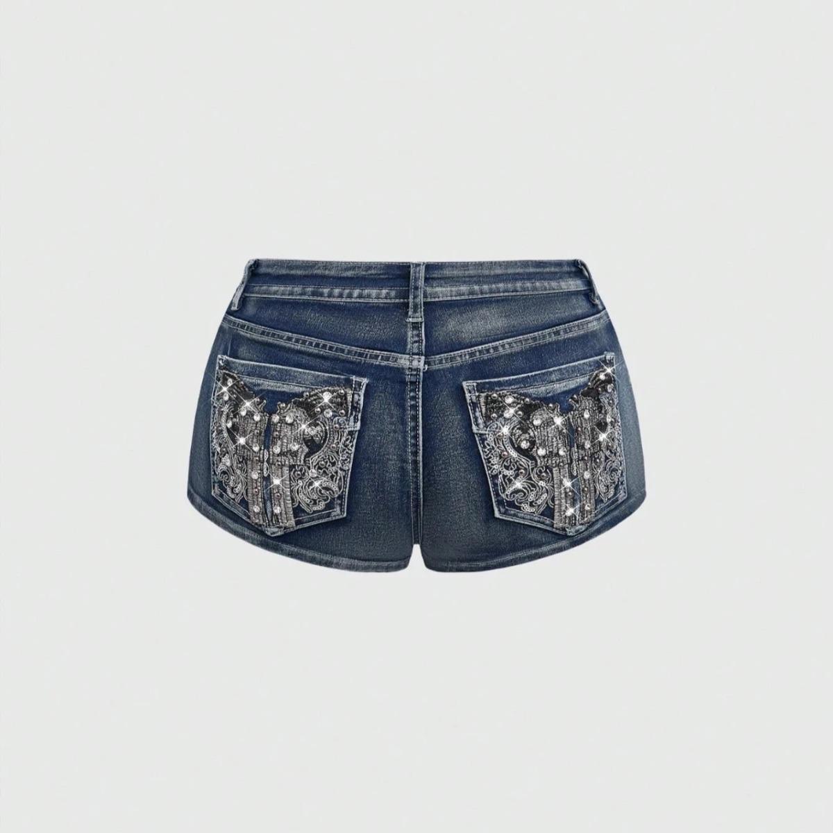Low Rise Distressed Denim Shorts Female Jeans Womens Jeans Shorts Vintage Y2K Punk Style Embroidered Hot Pants XS