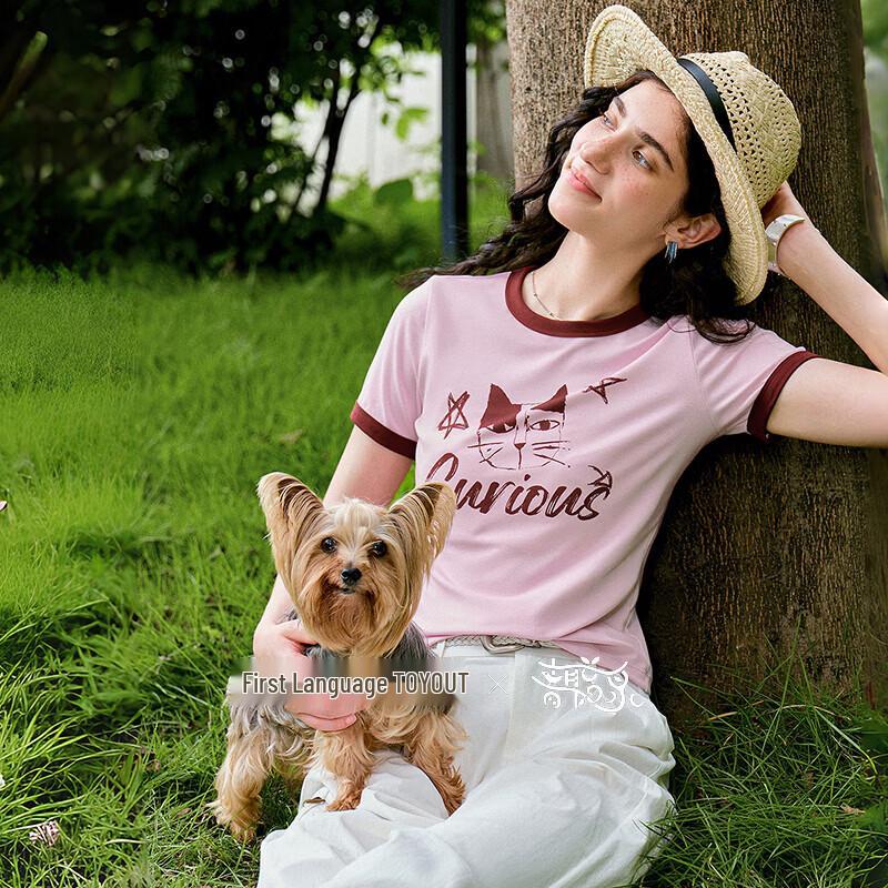 Chuyu x Qingcongquan Charity Star Cat Print Slim-Fit Women s T-shirt M