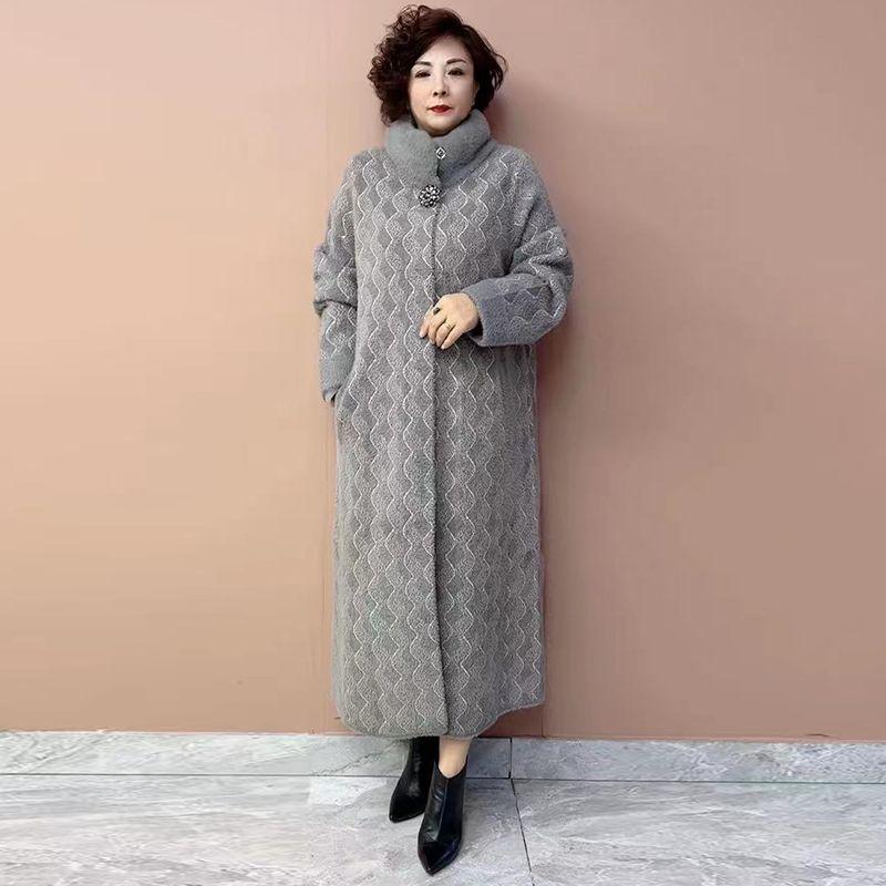 Winter Women's Long Mink Fur Coat  Stand Collar Thick Warm Mink Fur Overcoat Plus Size Fur Coat