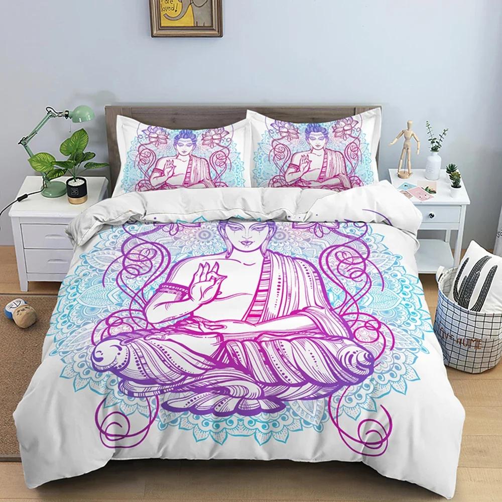 Family Buddha Bedding Set Mandala Quilt Cover Luxury Twin King Size Bed Sets Bohemian Bedclothes 2/3pcs With Pillowcase