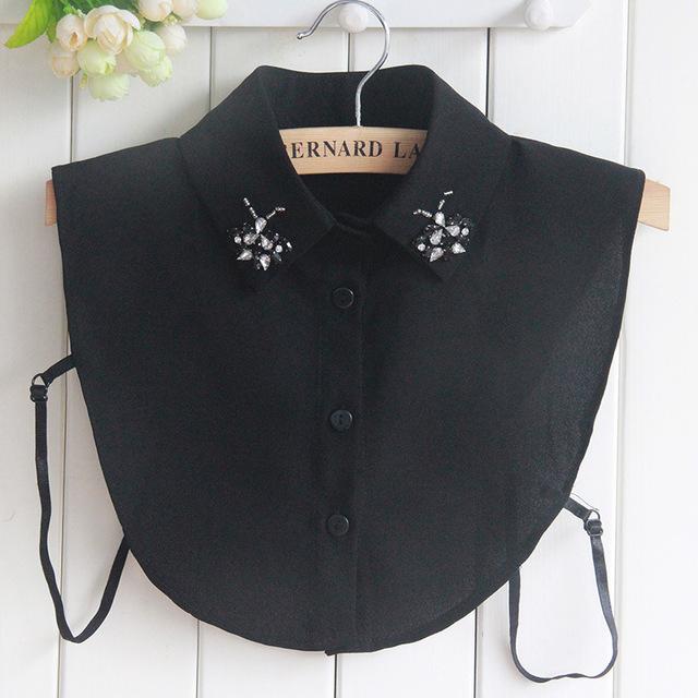 22 Styles White/Black Women Fake Collar Shinny Beaded Detachable Collars Half Shirt Blouse Sweater False Collars Female Faux Col