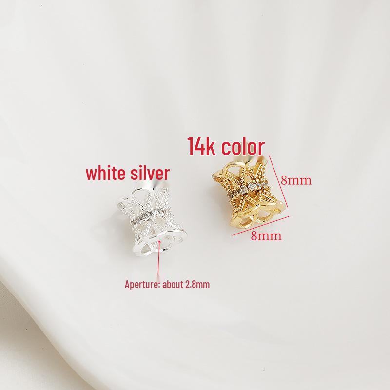 14K Gold Plated Colorfast Zircon Double Layer Flower Base Bracelet Necklace Cap DIY Accessory