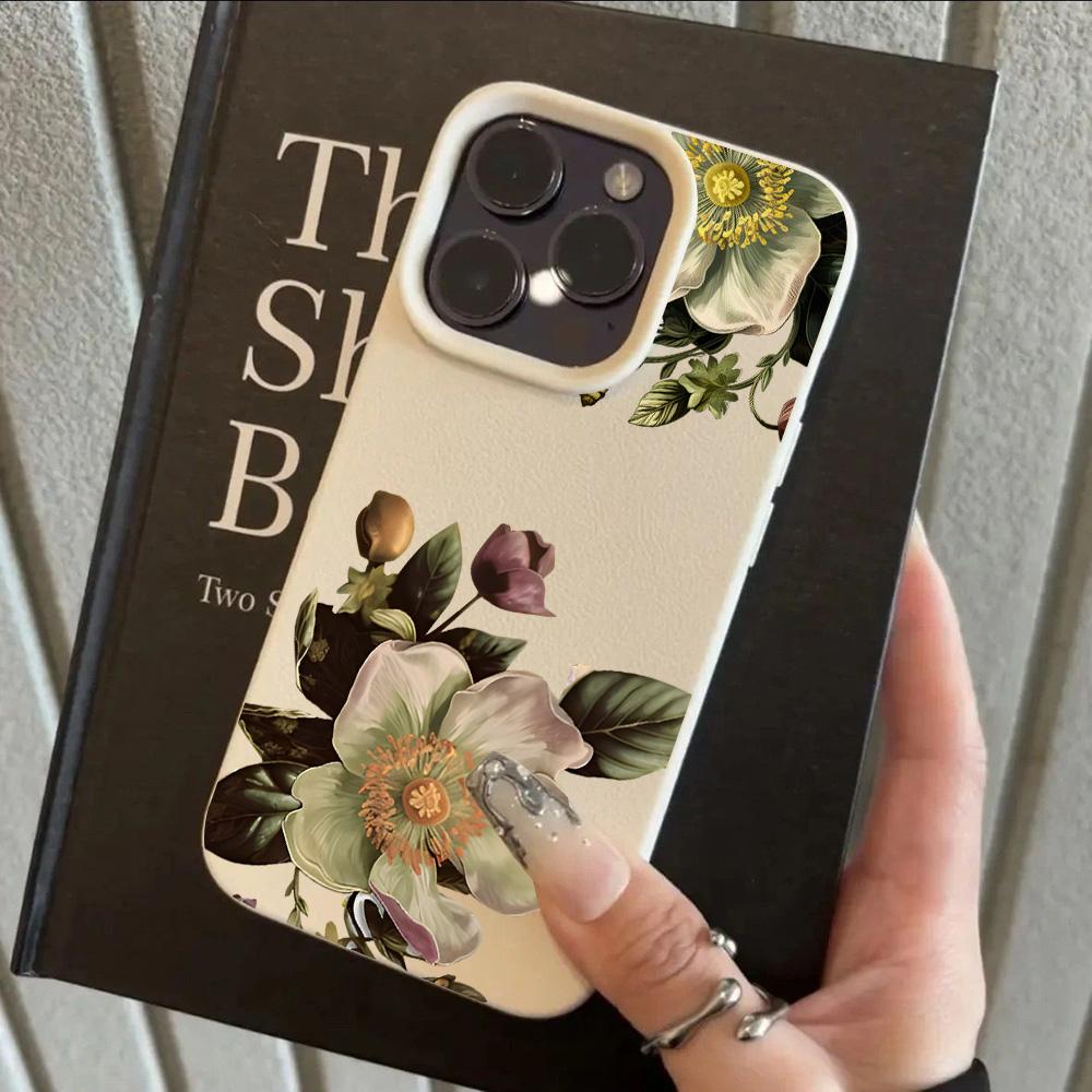 HOT Cool Flower Lotus Luxury Lichee Leather Pattern Phone Case For iPhone 17 16e 16 15 14 13 12 11 Air Pro Max Plus X XR XSMax