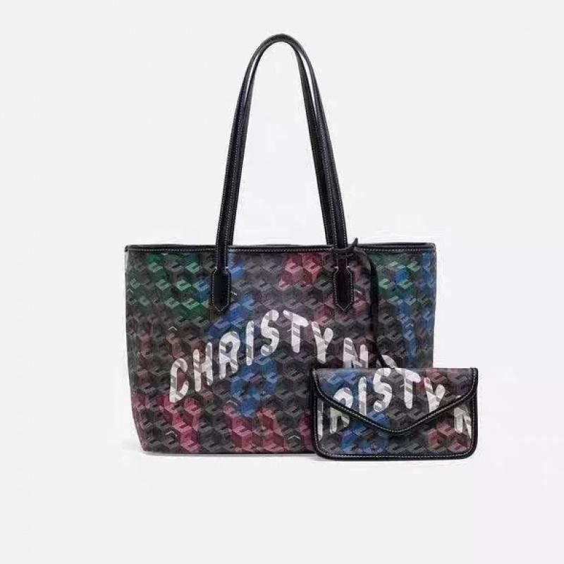 Große geometrische Print-Tragetasche 2-in-1-Set Damen-Alltags-Schulterhandtasche mit Beutel