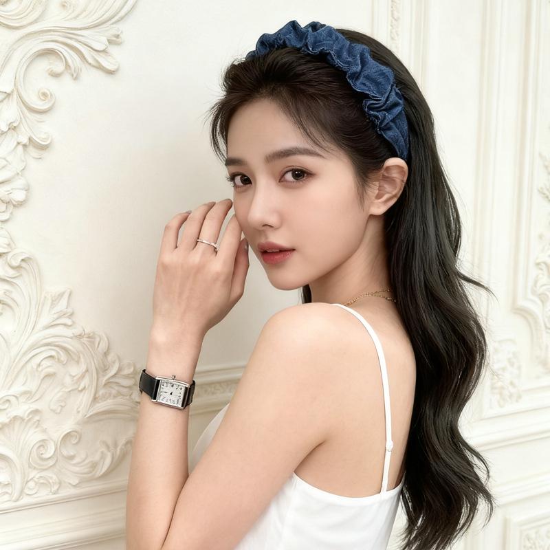Korean Wide-Brim Denim Headband for Women - 2025 Style High Skull Top Hair Accessory