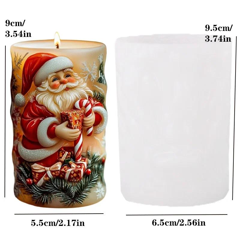 Santa Claus Carrying Gift Relief Cylindrical Candle Silicone Mold Smile Santa Claus Snowflake Gift Bag Molds Christmas Gift
