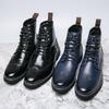 Men's High-Top Lace-Up Leather Boots, Trendy Burnished Style, Large Sizes for Autumn/Winter Outdoor Fashion