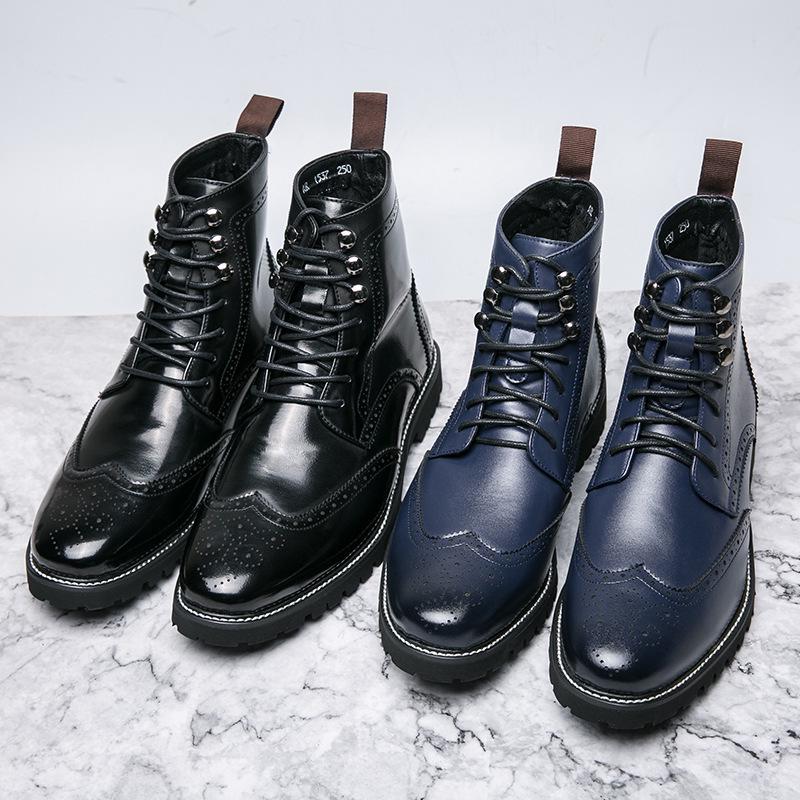 Men's High-Top Lace-Up Leather Boots, Trendy Burnished Style, Large Sizes for Autumn/Winter Outdoor Fashion