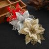 5-20pcs Christmas Artificial Flowers Glitter Xmas Tree Ornament Red Gold Poinsettia Flower Head Home New Year Party Decoration