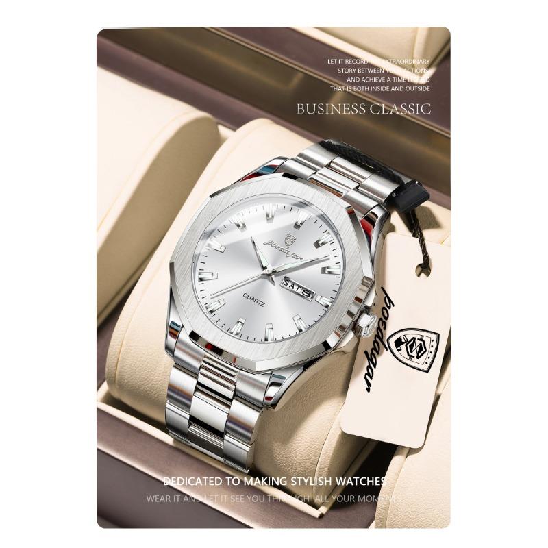 POEDAGAR Luxury Men Wristwatch Waterproof Luminous Week Date Casual Clock Stainless Steel Quartz Fashion Watches Reloj