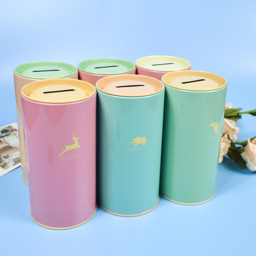 Round Tin Money Box and Pen Holder - Creative Cartoon Piggy Bank and Student Gift Prize