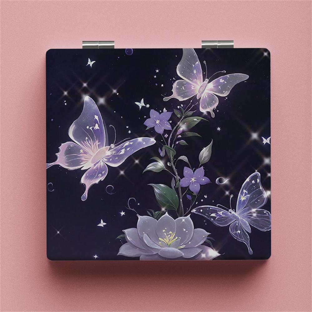 Smink Hand Stående Bärbar Liten Spegel Vikbar Kosmetikverktyg Bärbar Dubbelsidig Vikbar Sminkspegel Fjäril Fyrkantig