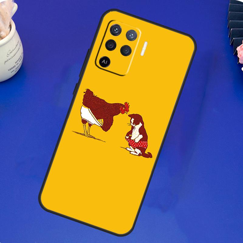 Cartoon Chicken Rooster Case For OPPO A17 A57 A77 A78 A15 A16 A52 A72 A76 A96 A74 A94 A5 A9 A31 A93 A54S A53S A57S