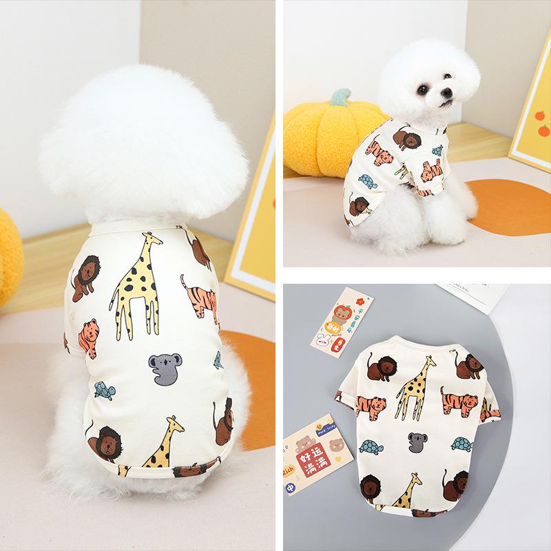 Spring Summer Casual Pet T-Shirt for Cats Dogs with Animal Print, Comfortable Breathable Puppy Kitten Shirt