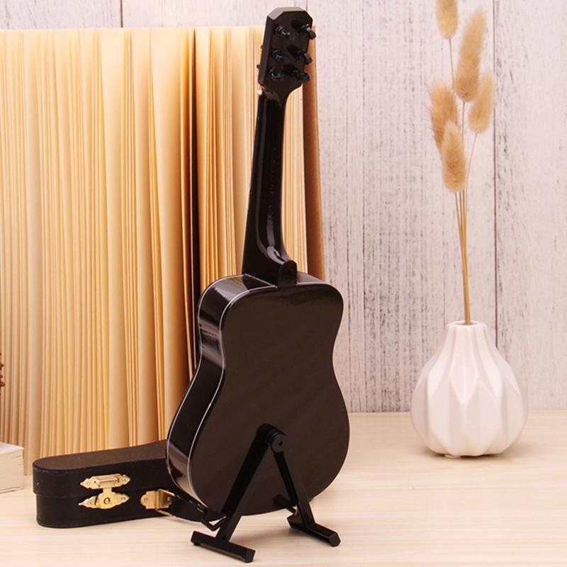Miniature Guitar with Stand & Storage for Case Replica Ornament Bass Guitar Replica Mini Model Dollhouse Decoration Kid