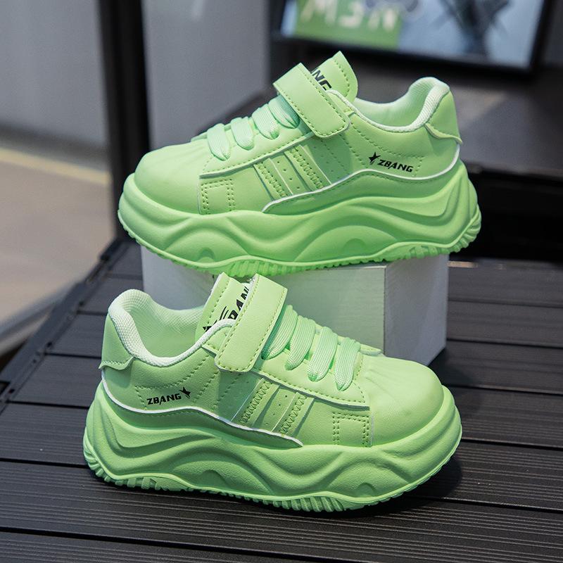 Kids White Thick Sole Casual Velcro Sneakers 26