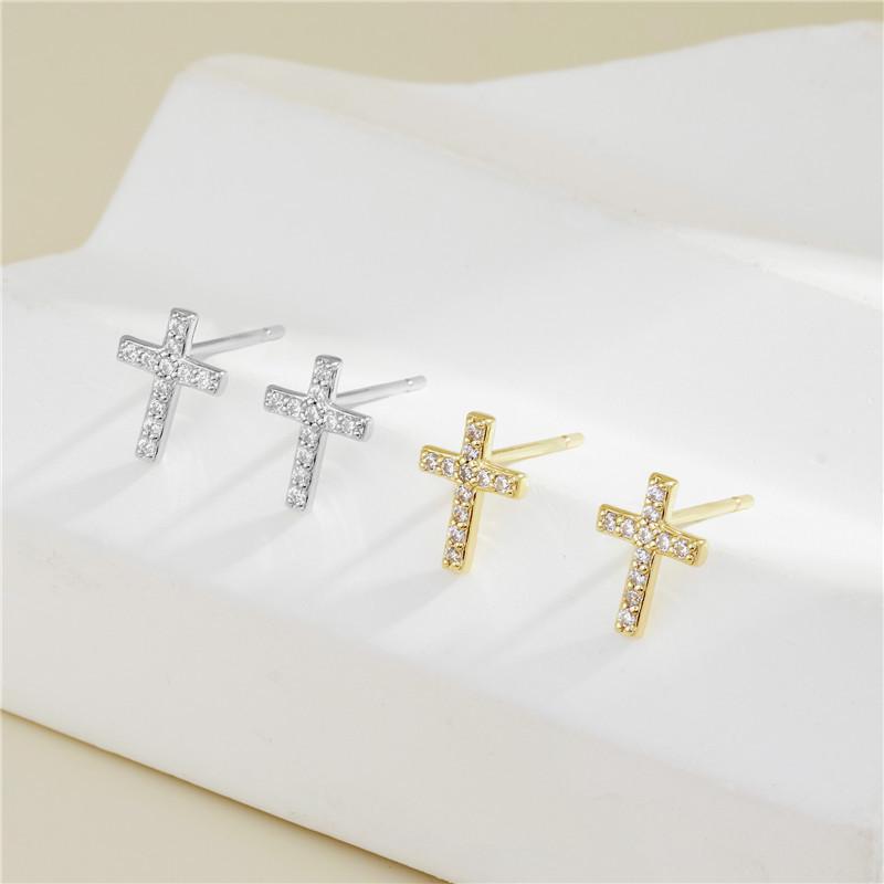 Arvaleff 925 Sterling Silver & 14K Gold Cross Design Stud Earrings