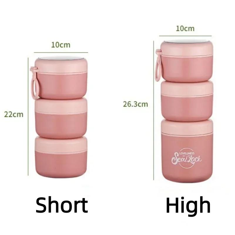 Stainless steel 3-layer Soup Cup Lunch Container Set 3 Separate Stackable Lunch Box with Spoon Food Containers for Adults Kids