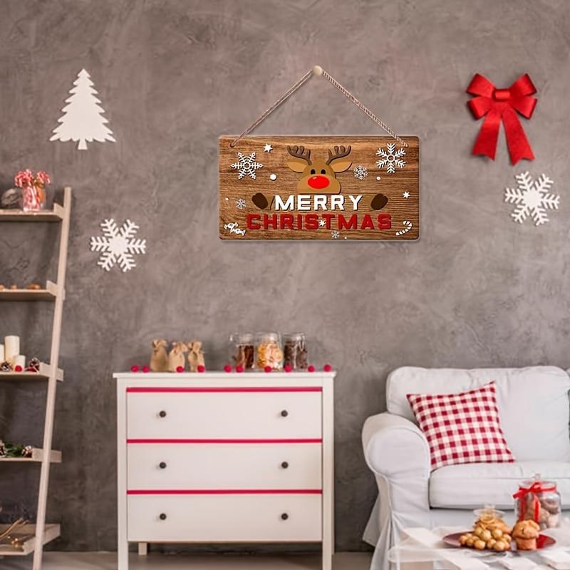 1pc 2D Flat, Rustic Christmas Sign - Merry Christmas Decoration with Red Lettering, Brown Background,Reindeer&Snowflakes