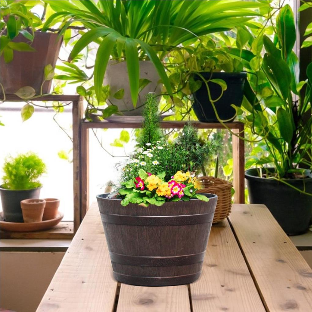 Ulație Butoaie de Lemn 9 Inch Ghiveci de Rășină pentru Flori Stil Vintage Găleată Plantator Decor Acasă Exterior Terasă Fermă
