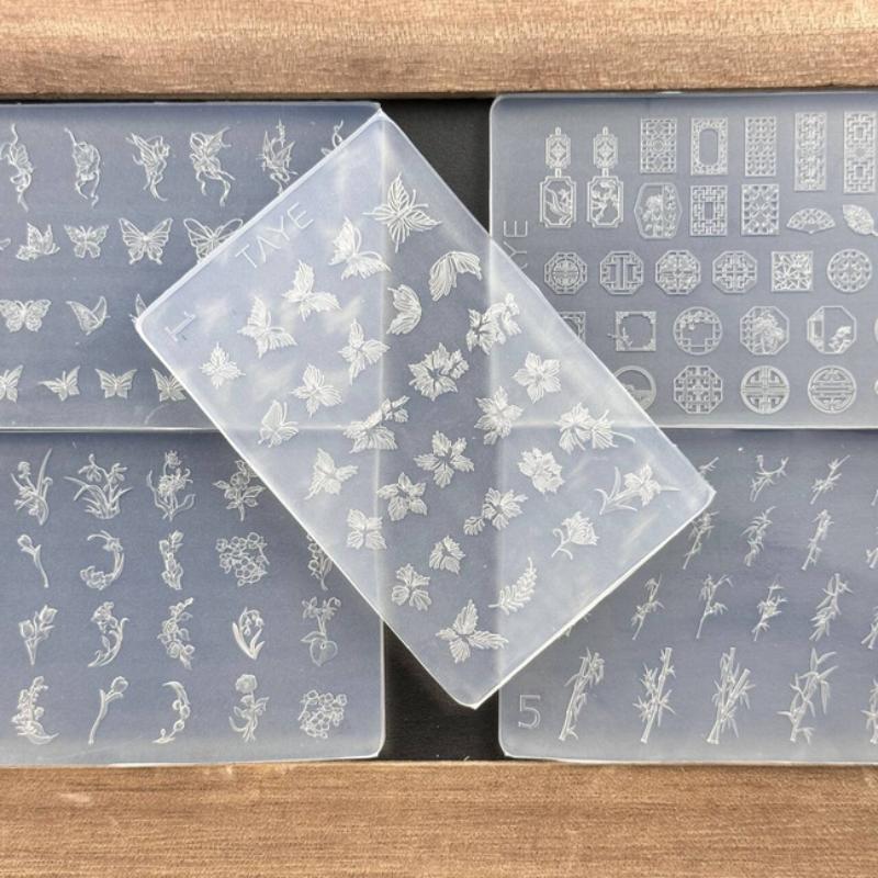 Butterfly Flower 3D Silicone Nail Art Mold Diy Vintage Flower Frame Floral Design Transparent Relief Template Manicure Tools