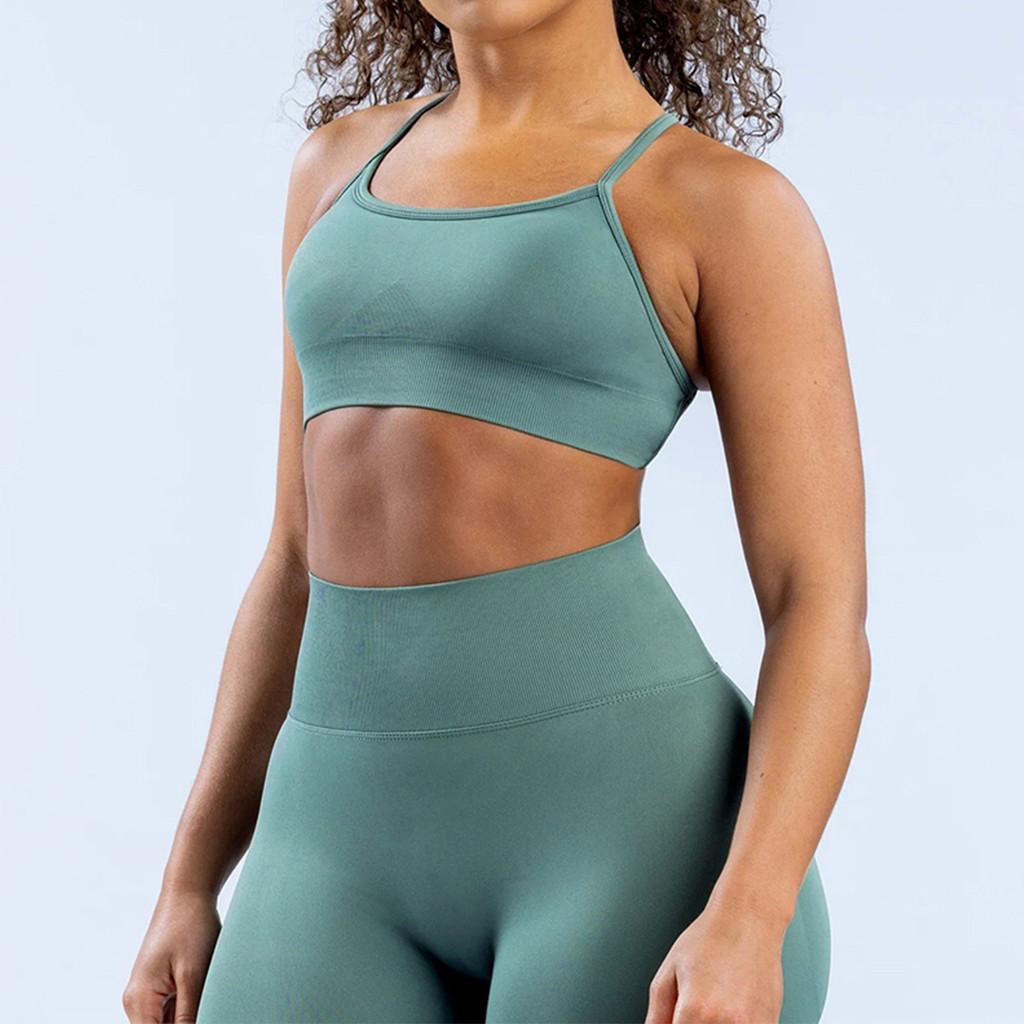Seamless Matte Nylon Yoga Bra With Cross Back Design For Fitness And Workout