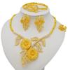 Trendy Nigerian Dubai Gold Color Jewelry Set For Women Tassel Long Chain Bridal Long Necklace Bracelet Earring Ring Wedding Sets