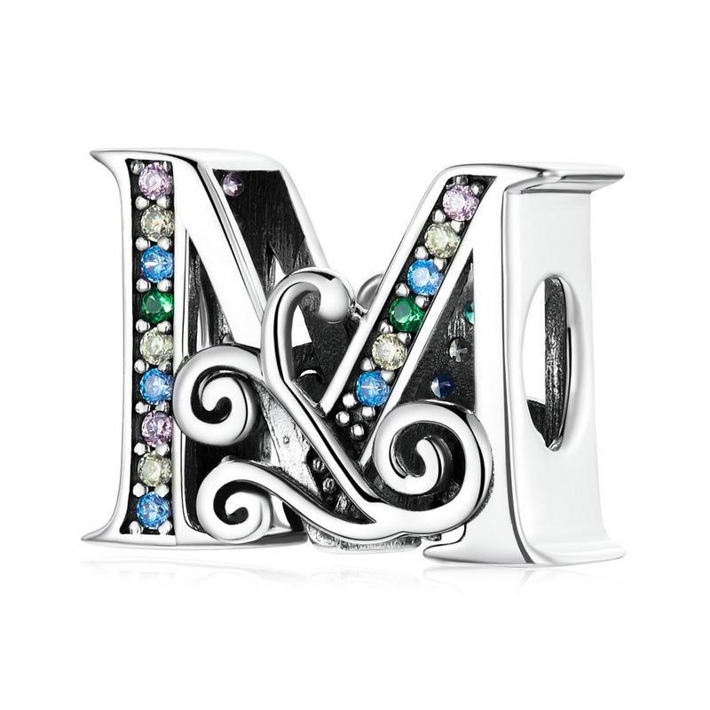 bamoer Funny 925 Silver DIY Letter Alphabet Metal Beads fit for Silver 925 Bracelet Heart Pattern Charms DIY