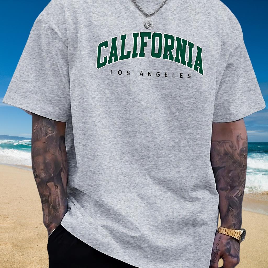 Summer Mens Clothing Hot Selling Cotton Loose Plus Size State Letter Printed Comfortable Round Neck Short Sleeved Tshirt