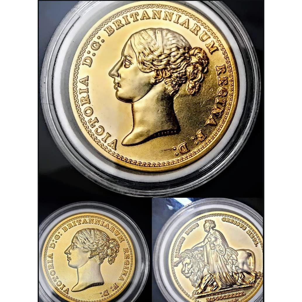 GOLD MINT Queen Victoria UNA and Lion Sovereign 1Oz Huge 24kt Gold Plated British United Kingdom Gothic Restrike Copy Coin