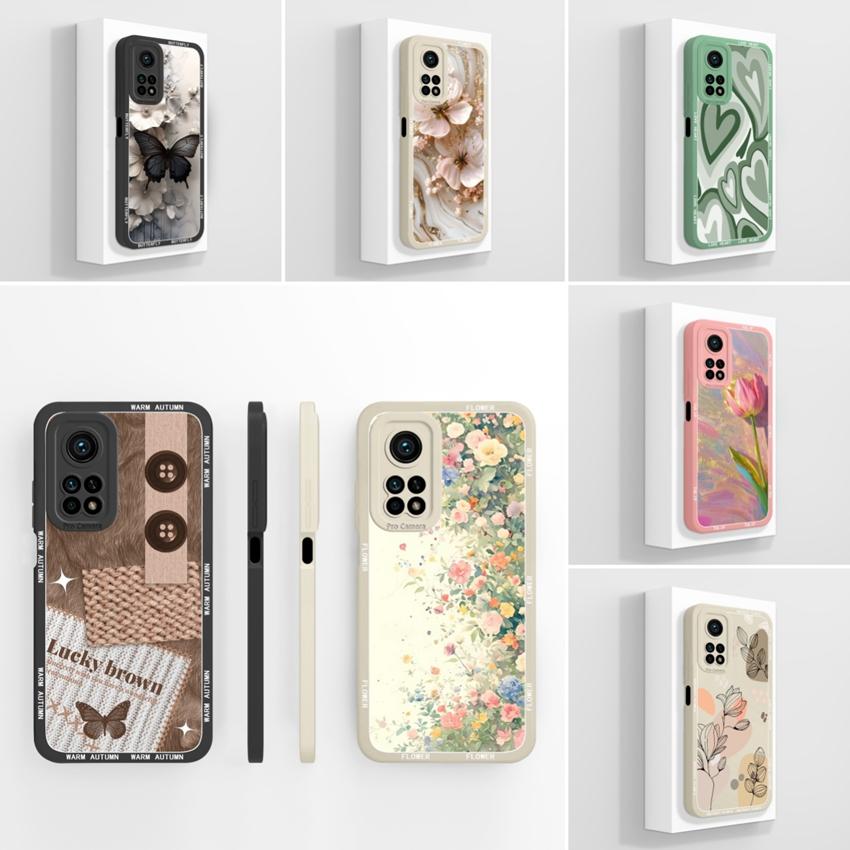 Handyhülle für Xiaomi Mi 10T 11T Pro Lite Mi 10 11 11X 11i Aromatische Blumenmuster Flüssigsilikon Weiche Stoßstange Stoßfeste Hülle für Xiaomi Stoßstangen-Taschen