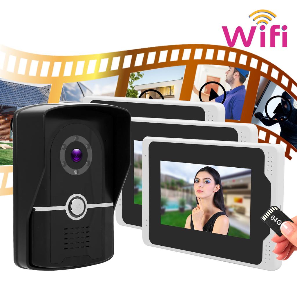 Wifi Video Doorphone 1080P HD 7in TFT LCD Display 3 Monitors Remote Monitoring 110 degrees  Night Vision