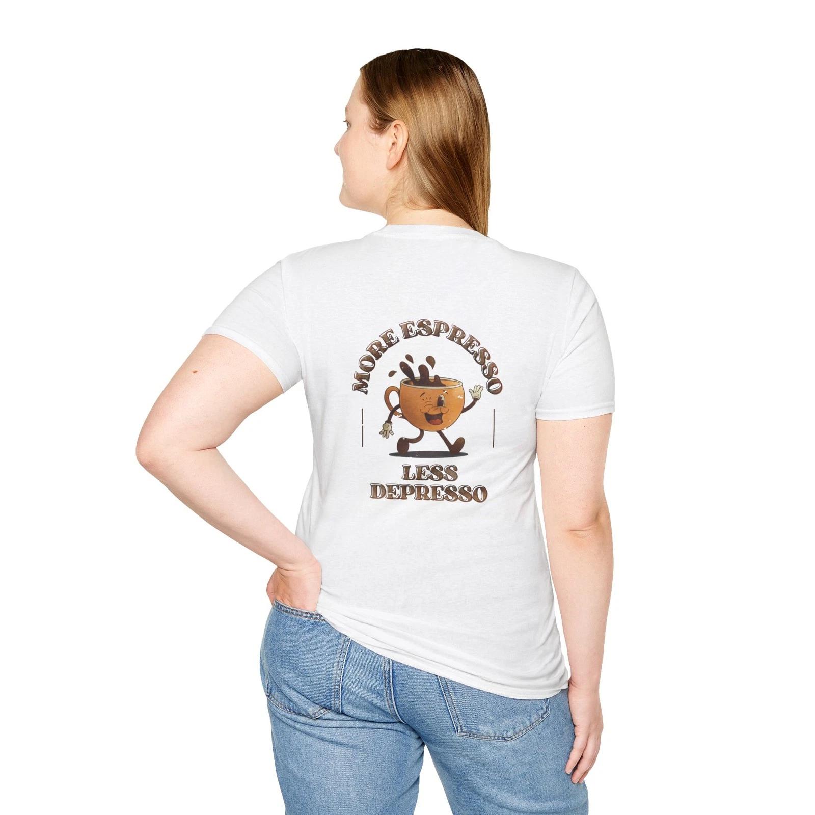 Funny More Espresso Less Depresso Retro Coffee T-Shirt | Unisex Soft Crewneck XL