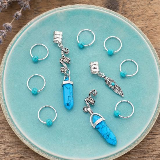 10Pcs Braid Hair Buckles, Feather Style Dreadlocks Hair Accessories, Alloy Open Design Braid Hair Clips for Thin Thick Multi-Strand Braids