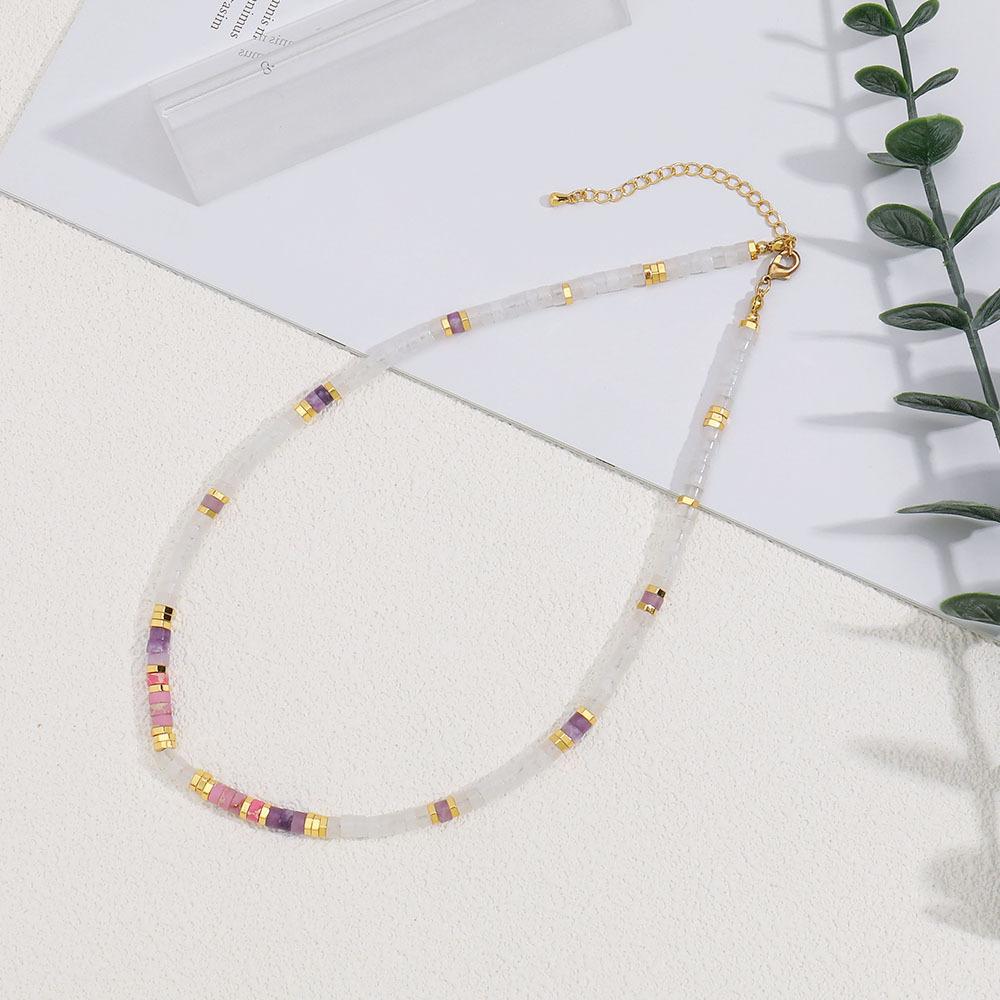GEMCHIC Women s Natural Stone Beaded Necklace Gold Plated Copper Colorful Choker