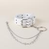 Punk Style Women Men Black Faux Leather Belt With Metal Chain Decor Double Row Buckle Casual Jeans Accessory