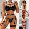 1 sada Dámské Sexy spodní prádlo Vícepásková ohlávka Výstřih Odkrytý elastický Push Up Měkký vysoký pas Podvazkový řetízek Dekor Líbánky Dámská Podprsenka Kalhotky Set