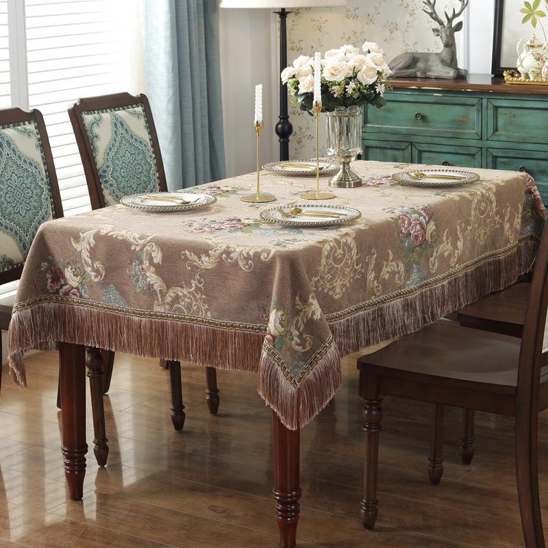 Retro Chenille Tablecloths For Dining Table Rectangular Round Tassels Jacquard Floral Chair Cover Table Cover Party Events Home