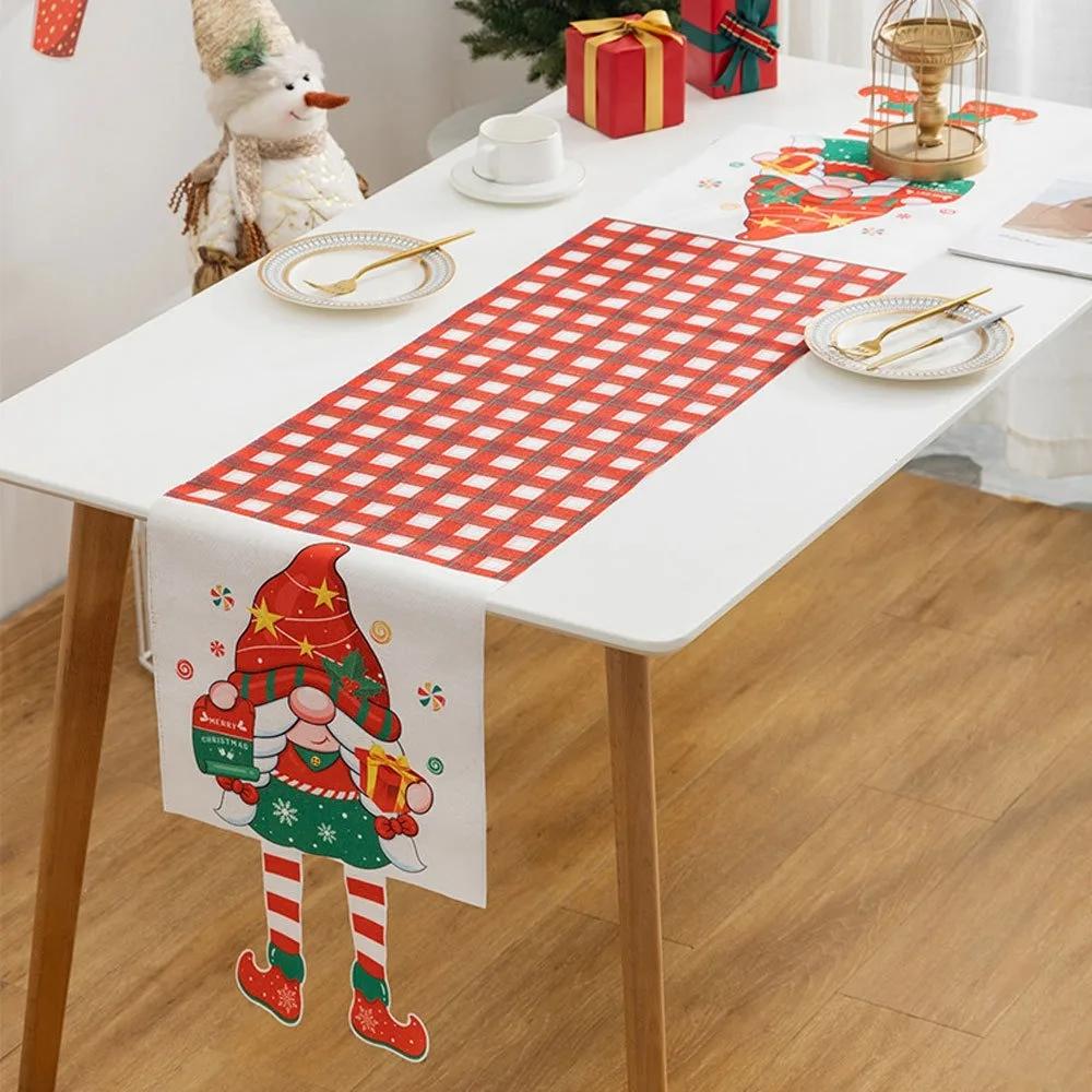 Cartoon Fabric Christmas Tablecloth Xmas Ornament Navidad Table Runner Reusable Merry Christmas Table Flag Christmas