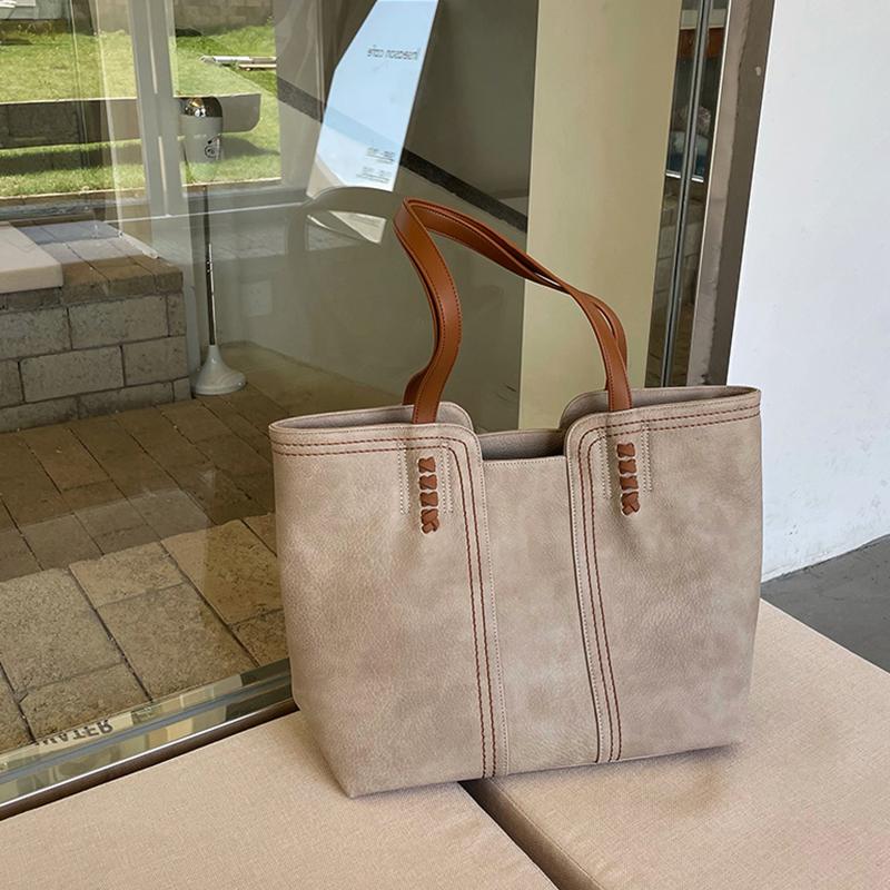 Retro Simple Women's Tote Bag PU Leather Large Capacity Fashion All-match Handbag Female Casual Shoulder Shopping Bag