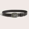 Rivet Decor Leather Punk Belt With Alloy Buckle And Eagle Pattern For Casual