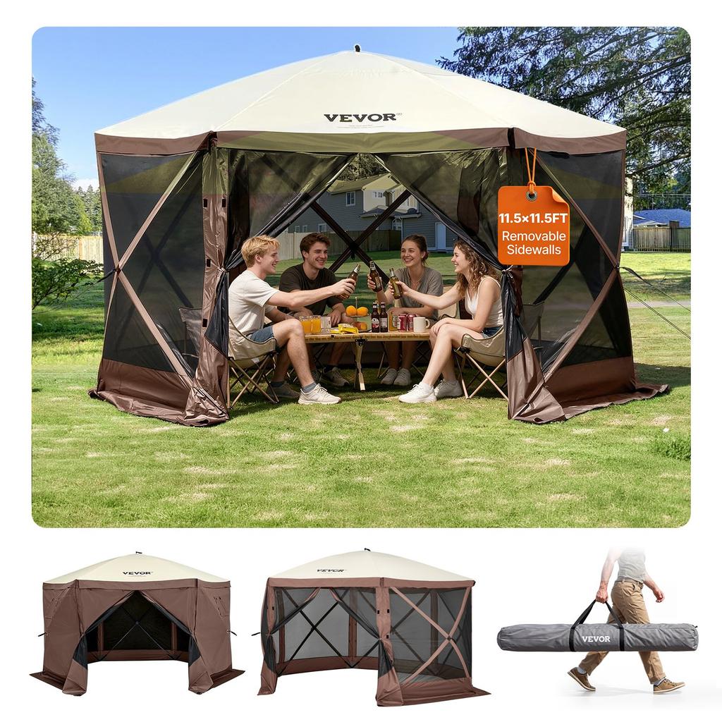 VEVOR Pop Up Gazebo Tent, Pop-Up Screen Tent 6 Sided Canopy Sun Shelter with 6 Removable Privacy Wind Cloths & Mesh Windows