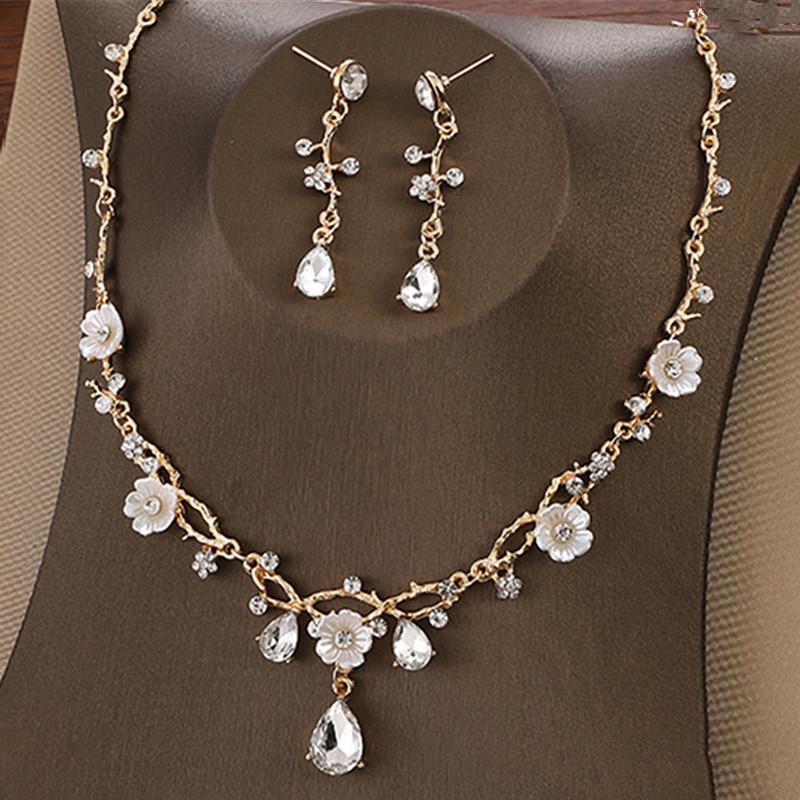Creative  Flower  Costume Jewelry  Choker Necklace Earrings Set For Women Tiaras Crown Wedding Jewelry