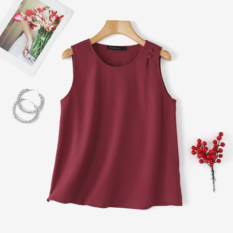 ZANZEA Women Casual Round Neck Summer Sleeveless Tank Tops