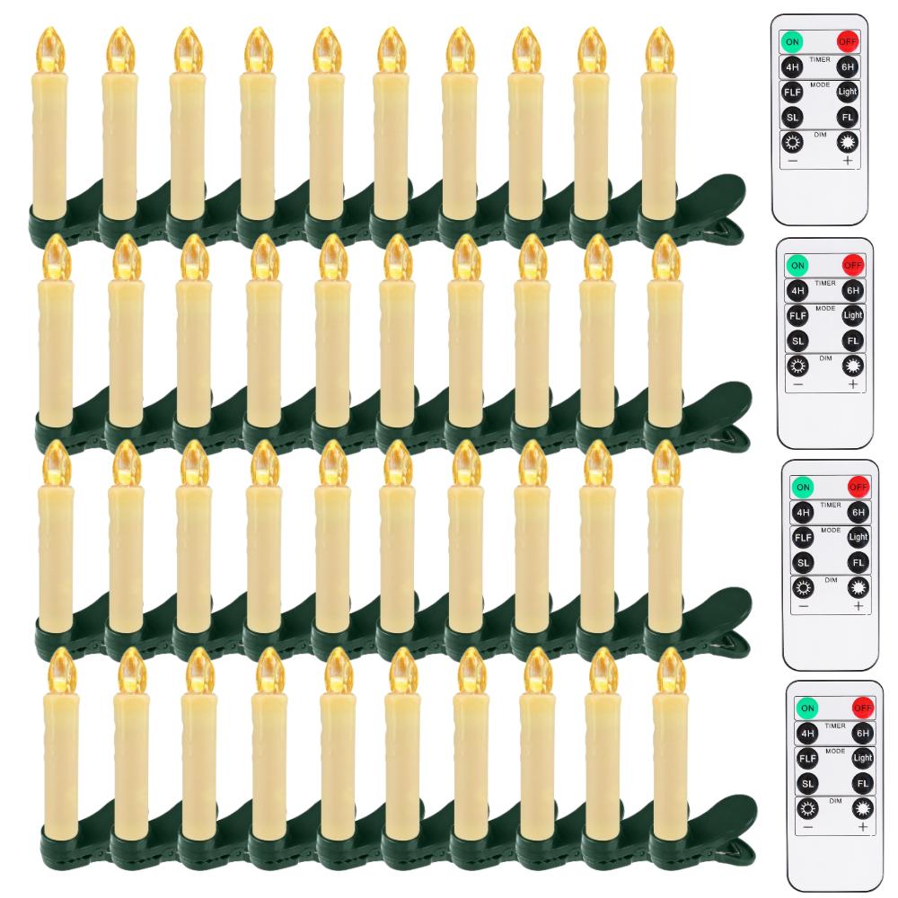 10/20/30Pc LED Flameless Flickering 12CM Taper Clip-On Candles Drip Timer Remote Control Cordless Christmas Tree Holiday Decor