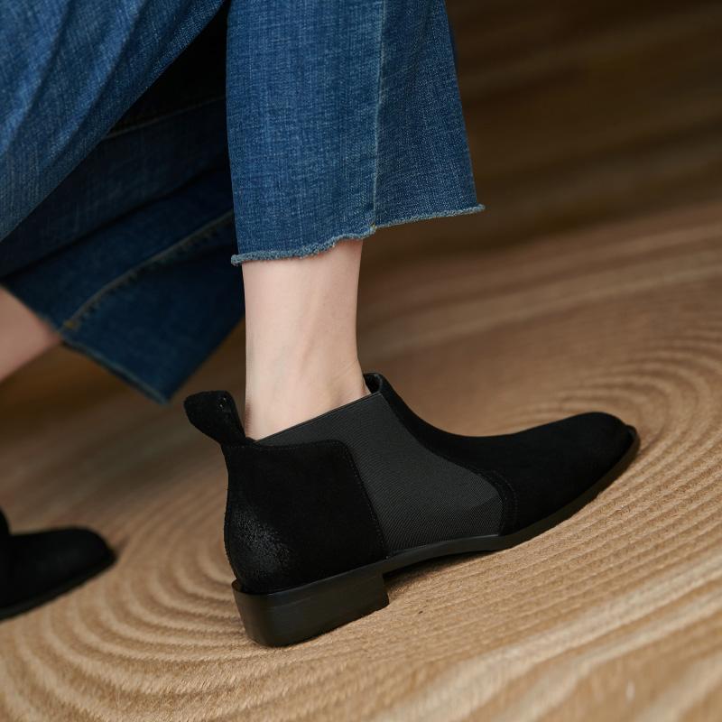 Fashion 2025 New Ankle Boots Autumn/Winter Women Boots Pointed Toe Fashion Women Shoes Cow Suede Chelsea Boots Genuine Leather Shoes