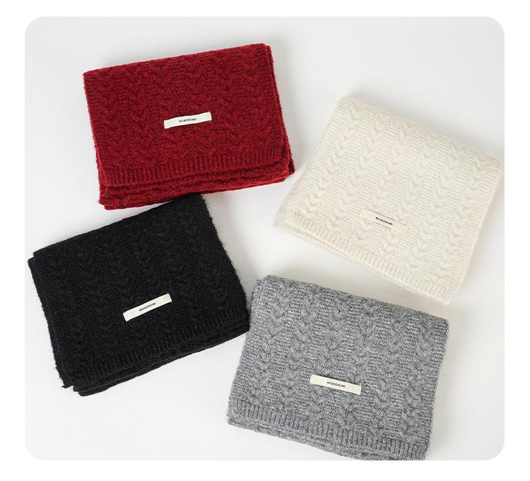 Green Wool Knit Scarf for Women - 2024 Korean-Style Neck Warmer